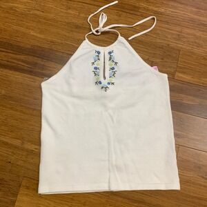 BP Floral Embroidered Halter Top Women Size Large Sleeveless Knit Tank Top White